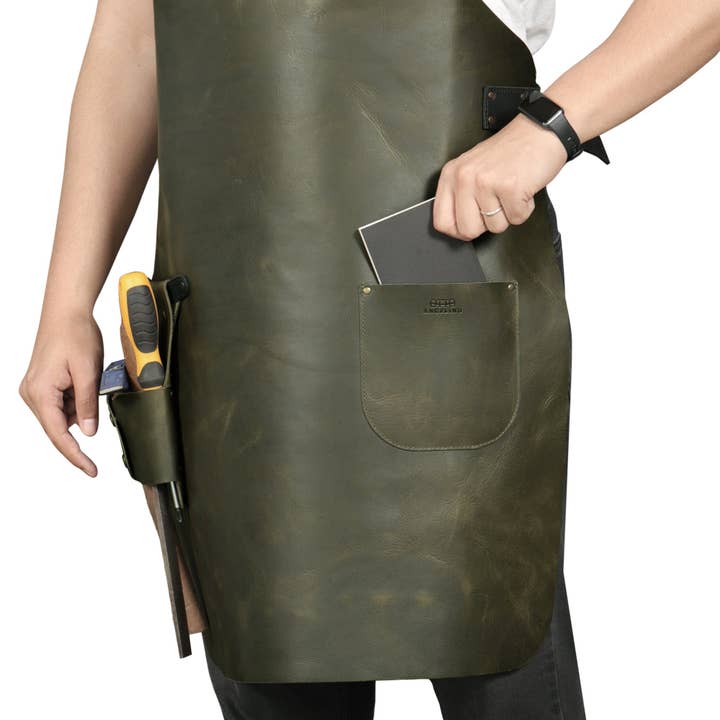 Londo - Wholesale Apron - Otto Angelino Top Grain Leather Apron Woodworking, Cooking, Chef, Barista, Christmas Workshop with Tool Pockets17
