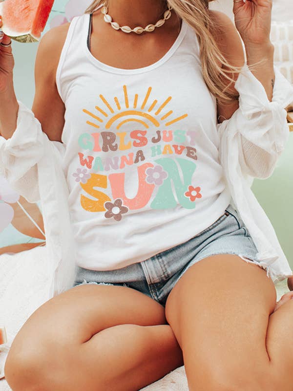 Summer Girls Just Wanna Have Sun Tank Top 866223 for wholesale by Cali Boutique Wholesale