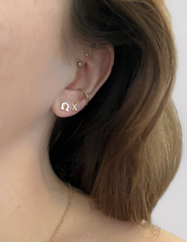 Gold 14k Pave Greek Letter Studs PREPACK for wholesale on Faire6