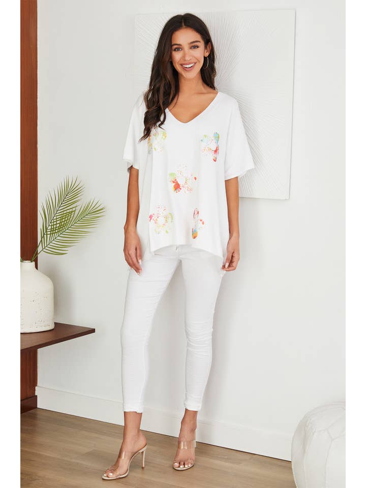 VENTI6 - Wholesale Knit Sweater - Women's - WATERCLOLOR FLOWER PATCH SWEATER (8288-FLOWER)