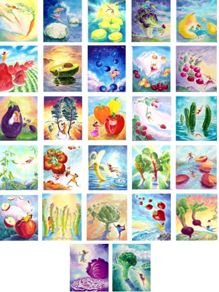 Tutte le 27 opere d'arte su magneti o carte per la vendita all'ingrosso da parte di Women Dancing with Vegetables. Becoming Lighter