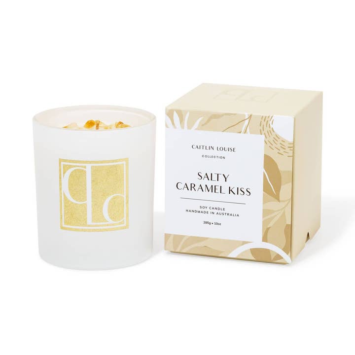 Salty Caramel Kiss - Crème Caramel and Hazelnut Soy Candle for wholesale by Caitlin Louise Collection