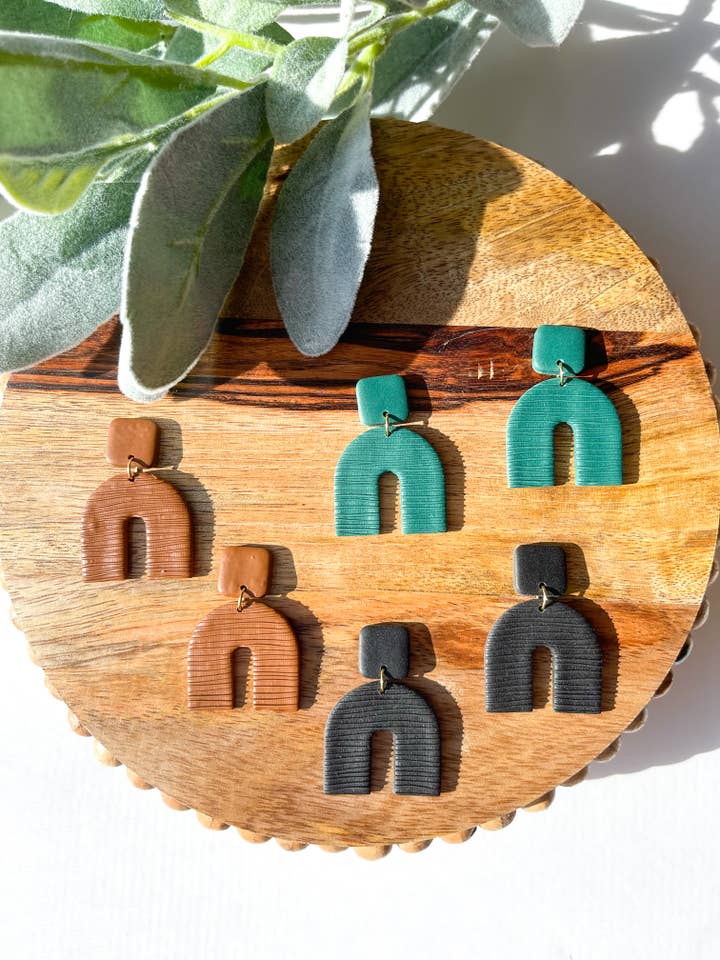 earth tone textured lightweight dangle earrings polymer clay for wholesale by From Heart & Soul Clay Co.