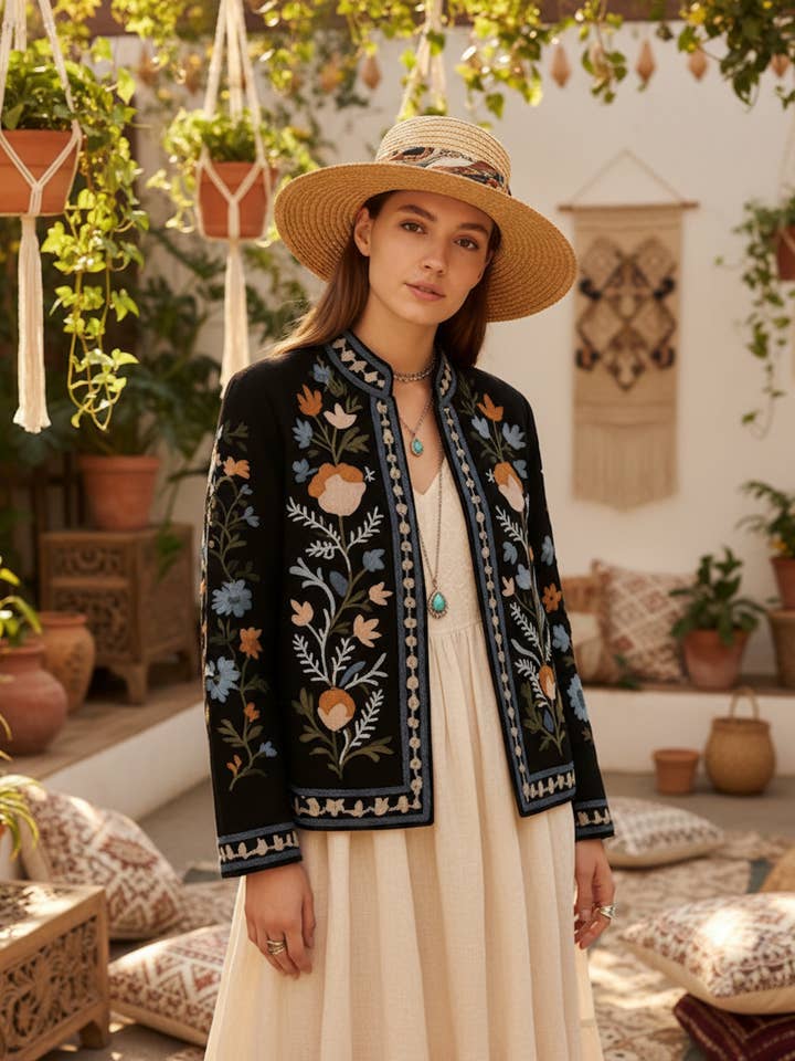 Chaqueta negra bordada para venta al por mayor de miglo