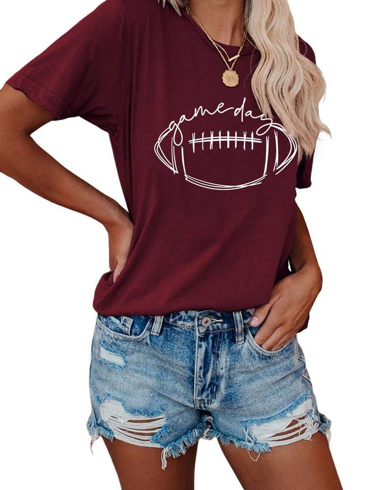 Lily Clothing - Wholesale Screen Printed T-Shirt - Women's - CWTTS0587_WOMEN GAME DAY PRINTING SHORT SLEEVE T SHIRT TOP22