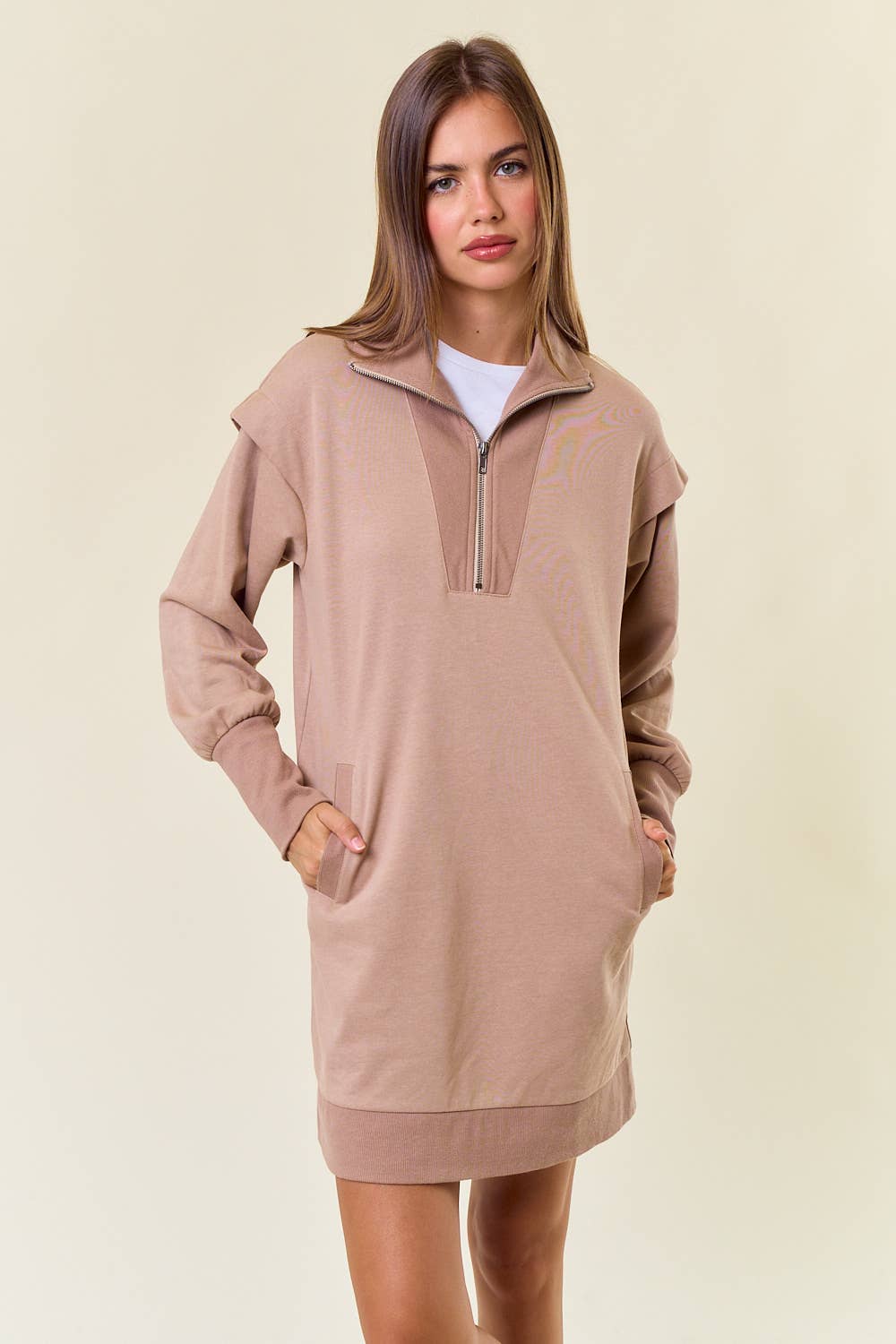 Doe and Rae – wholesale Dress – Women's – French Half Zip-Up Sweatshirt Dress W/ Pockets - 27818D0