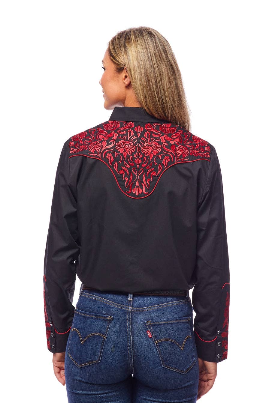 Rodeo Clothing - Wholesale Button Down Shirt - Women's - Women's Embroidered Western Inspired Long Sleeves Dress2