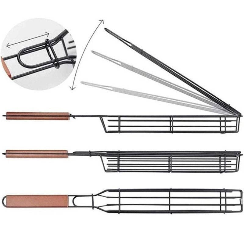 VIGOR - Wholesale Outdoor Grill Tools - Sausage Grill Tongs Rosewood Handle easy Flipping with cage1