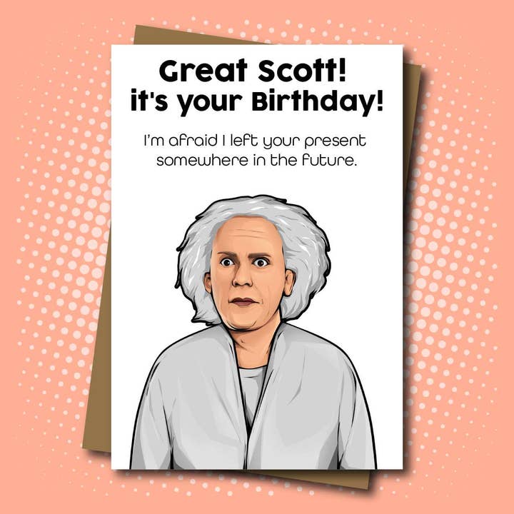 Cartão de aniversário inspirado de Volta para o Futuro - The Doc Emmett Brown - Great Scott! por atacado de Maya Rose Creations