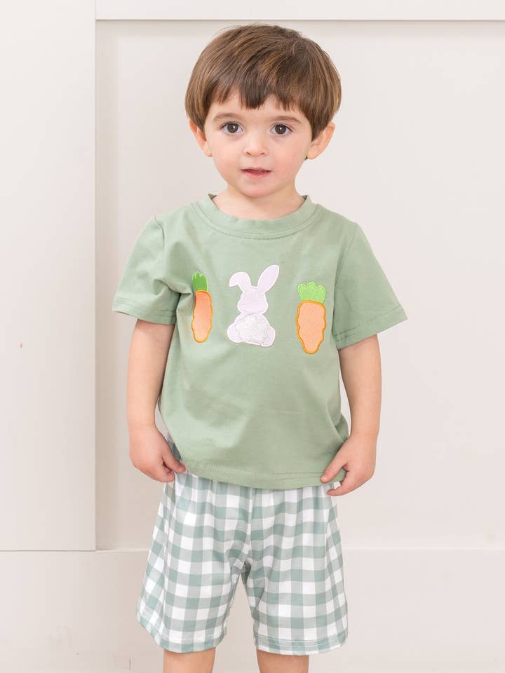 Gingham Carrot Patch Embroidered Outfit for wholesale by Marie Nicole Clothing