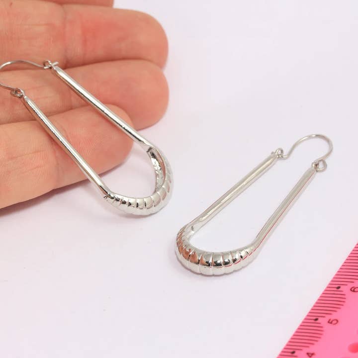 QueenJewelryM - Wholesale Dangle Earrings - 19x42mm Rhodium Plated Drop Earrings, SLM37-20