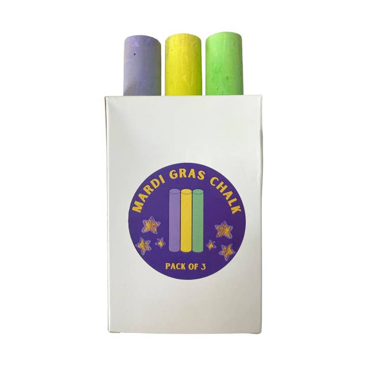 3 Piece Mardi Gras Chalk Set - Purple, Green, Yellow for wholesale by Plush Appeal LLC