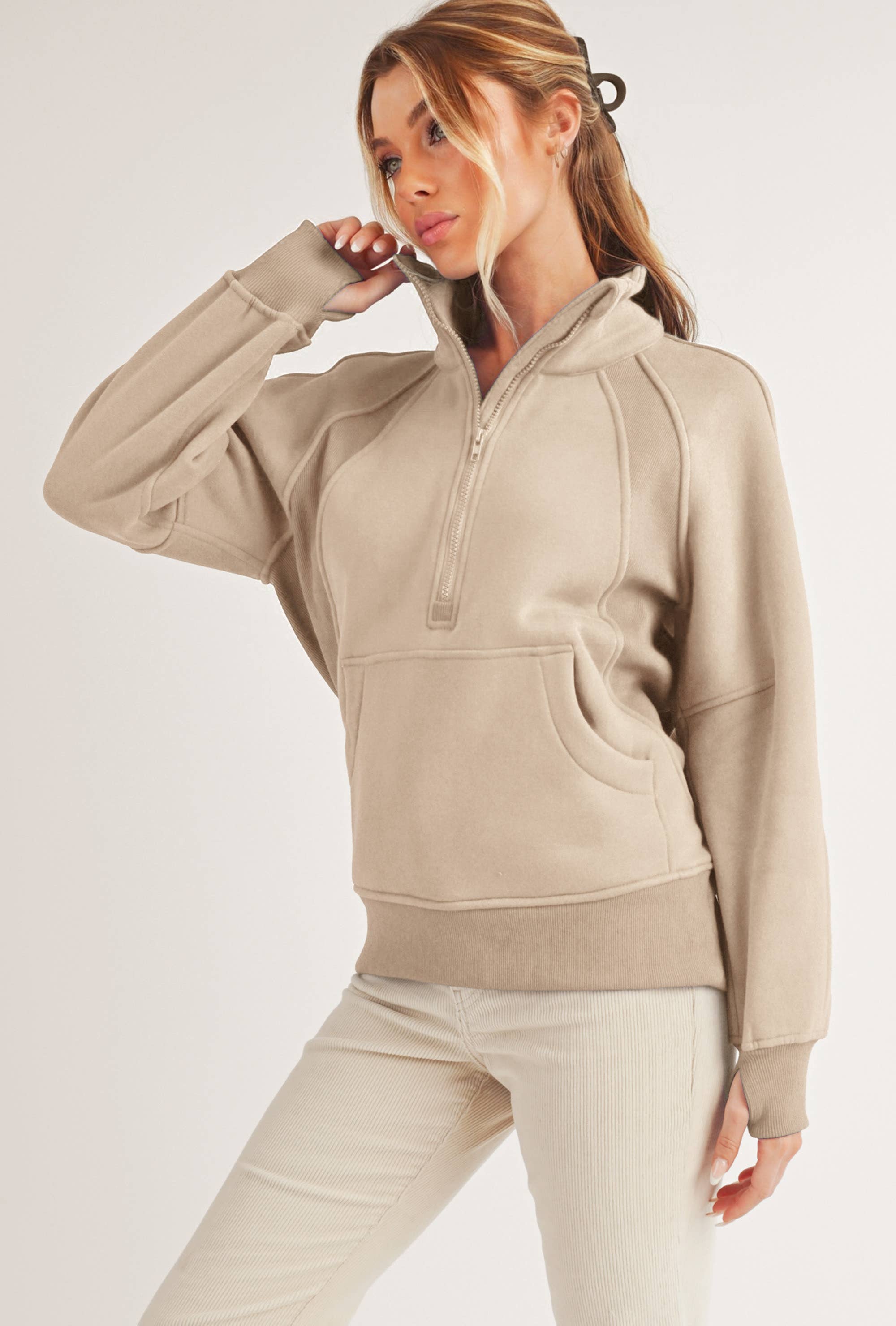 AEMI + CO - Wholesale Sweatshirt - Dames - 986DK lange Dove trui met halve rits en col65