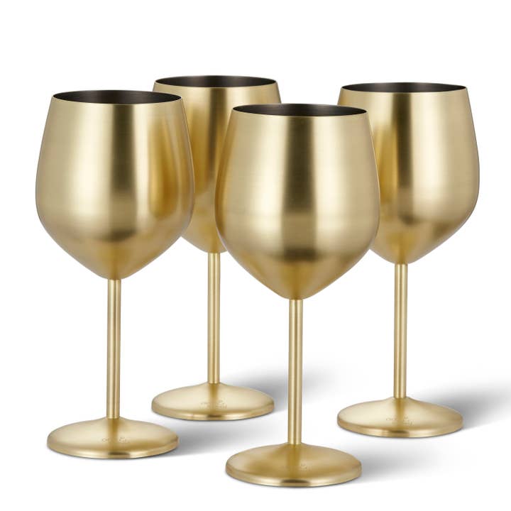 Oak & Steel - Wholesale Wine Glass - 4 Matte Gold Wine Glasses2