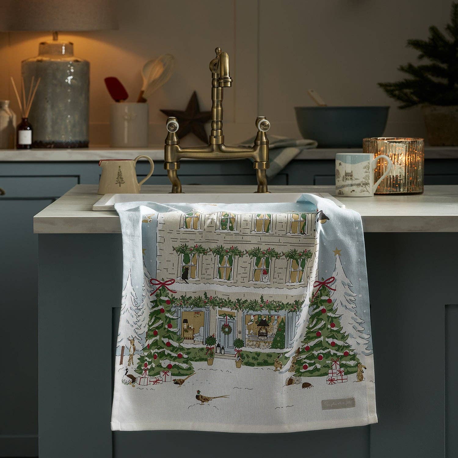 Sophie Allport - Wholesale Tea Towel - Christmas House Tea Towel0