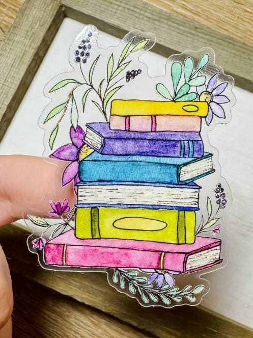 Aquarelle Books & Flowers | Autocollant en vinyle transparent pour la vente par Taylor Martone Art