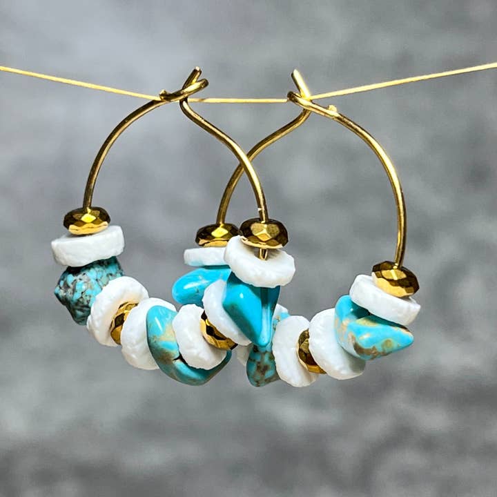Turquoise creole earrings - Shell for wholesale by TOURMALYN