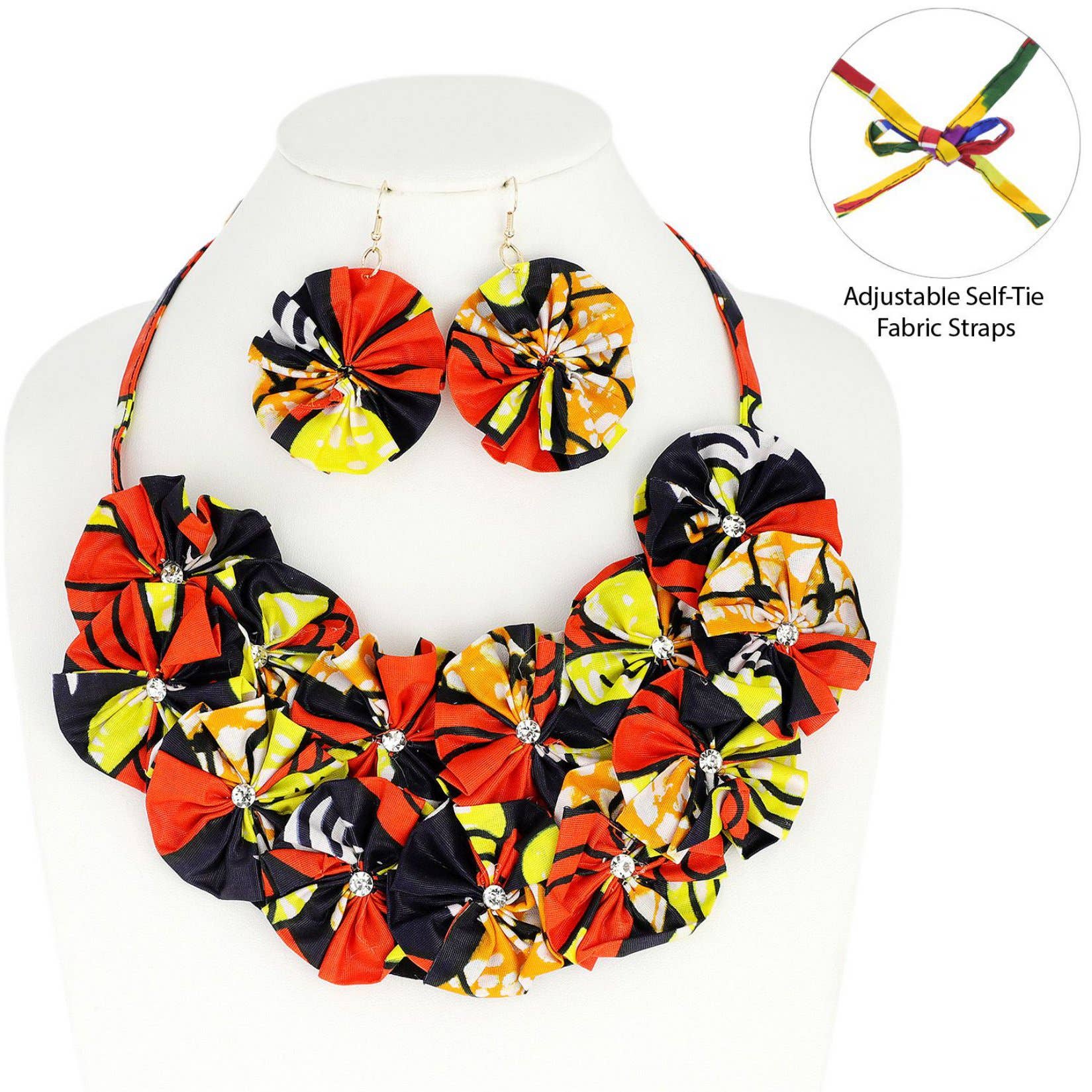SP Sophia Collection - Wholesale Jewelry Set - African Print Fabric Flower Bib Necklace & Earring Set1
