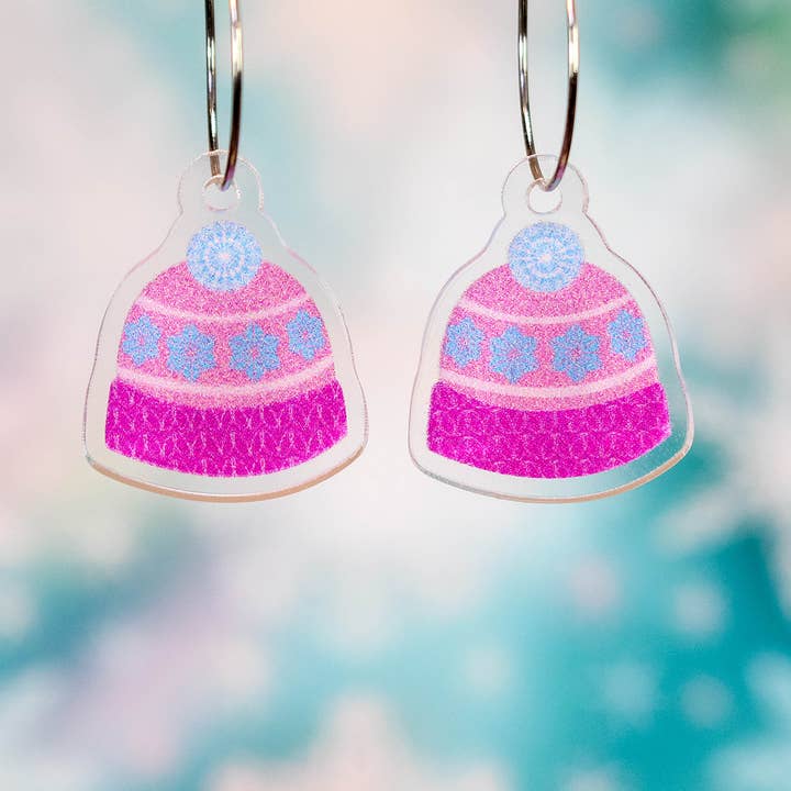 Pink Toque Winter Beanie Hat Earrings for wholesale by Paper Pattern Silk