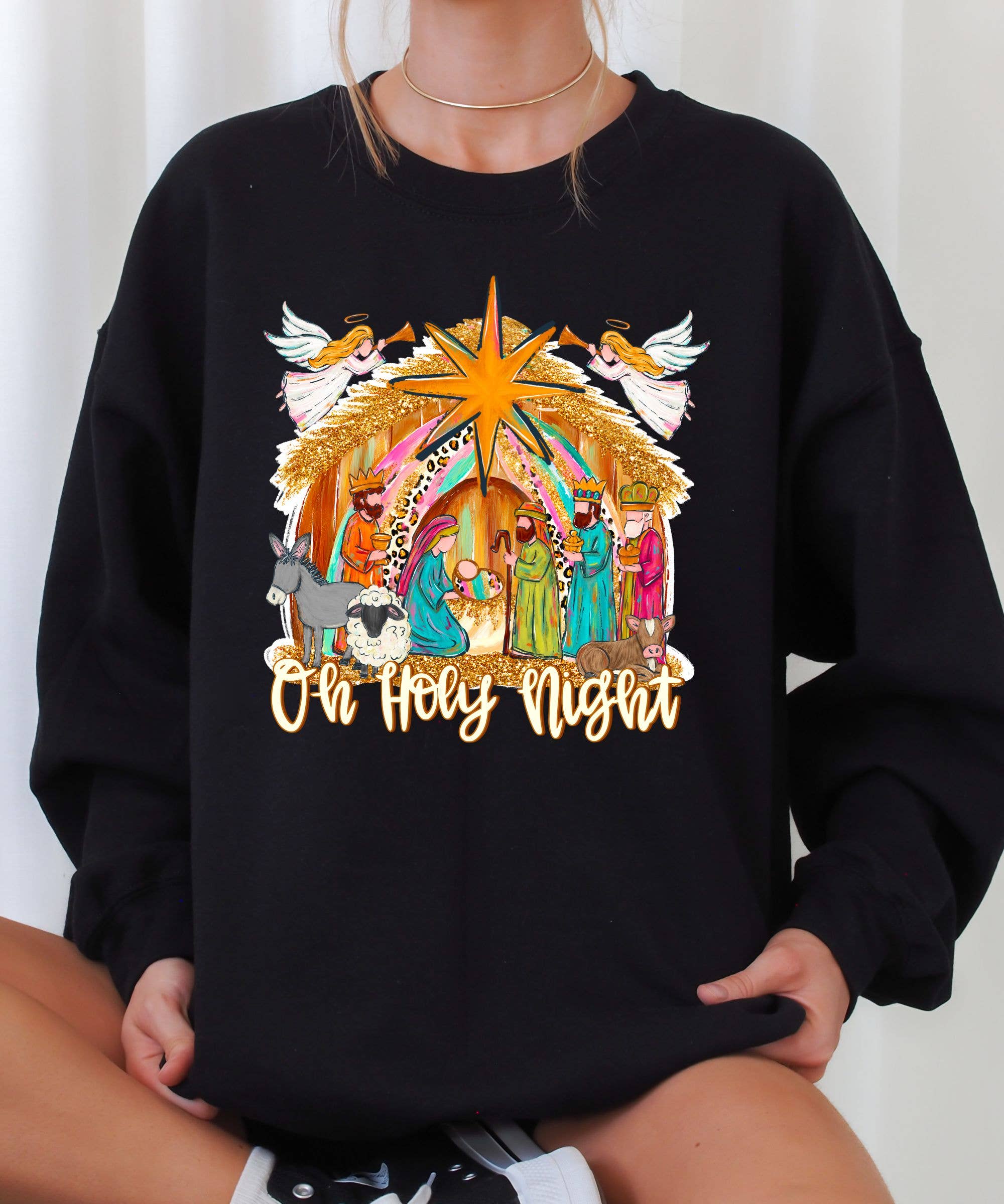 Midday USA - Vente Sweat-shirt à imprimés – femme - Sweat-shirt de Noël Oh Sainte Nuit0