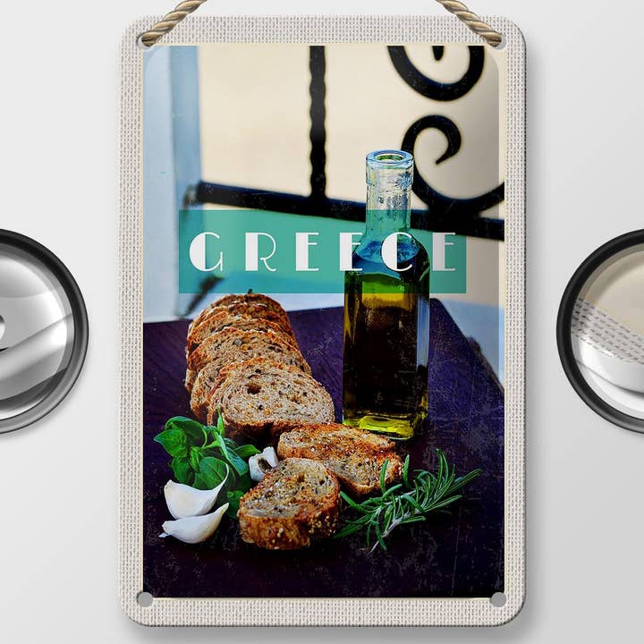 Femer - Wholesale Sign - Travel tin sign 12x18 cm Greece oil garlic bread sign1