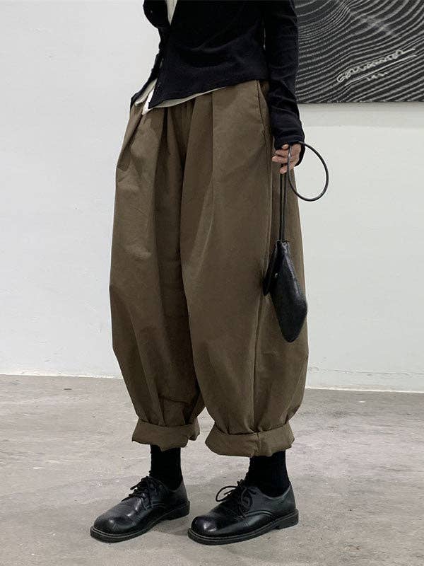 Harem Pants Loose Elasticity High-Waisted Pleated Solid Color Split-Joint Pants Trousers for wholesale by VividLux