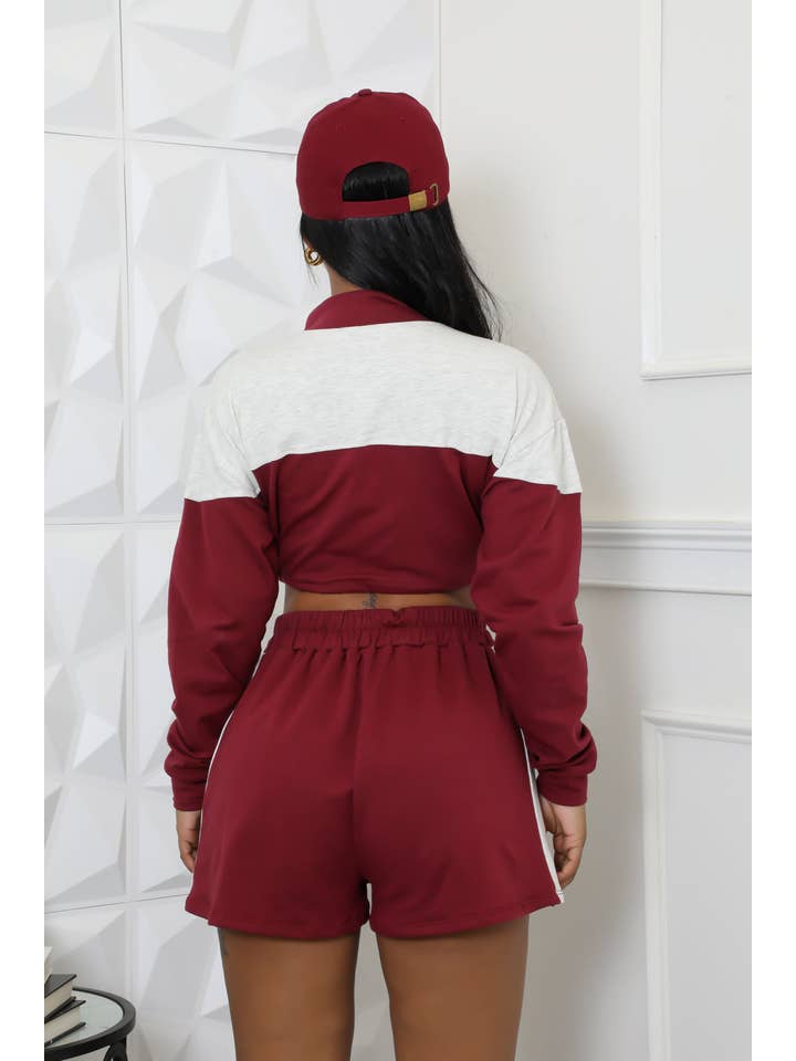 5besties inc - Wholesale Activewear Set - Women's - SPORTY CROP LONG SLEEVE TOP & SHORT SET6