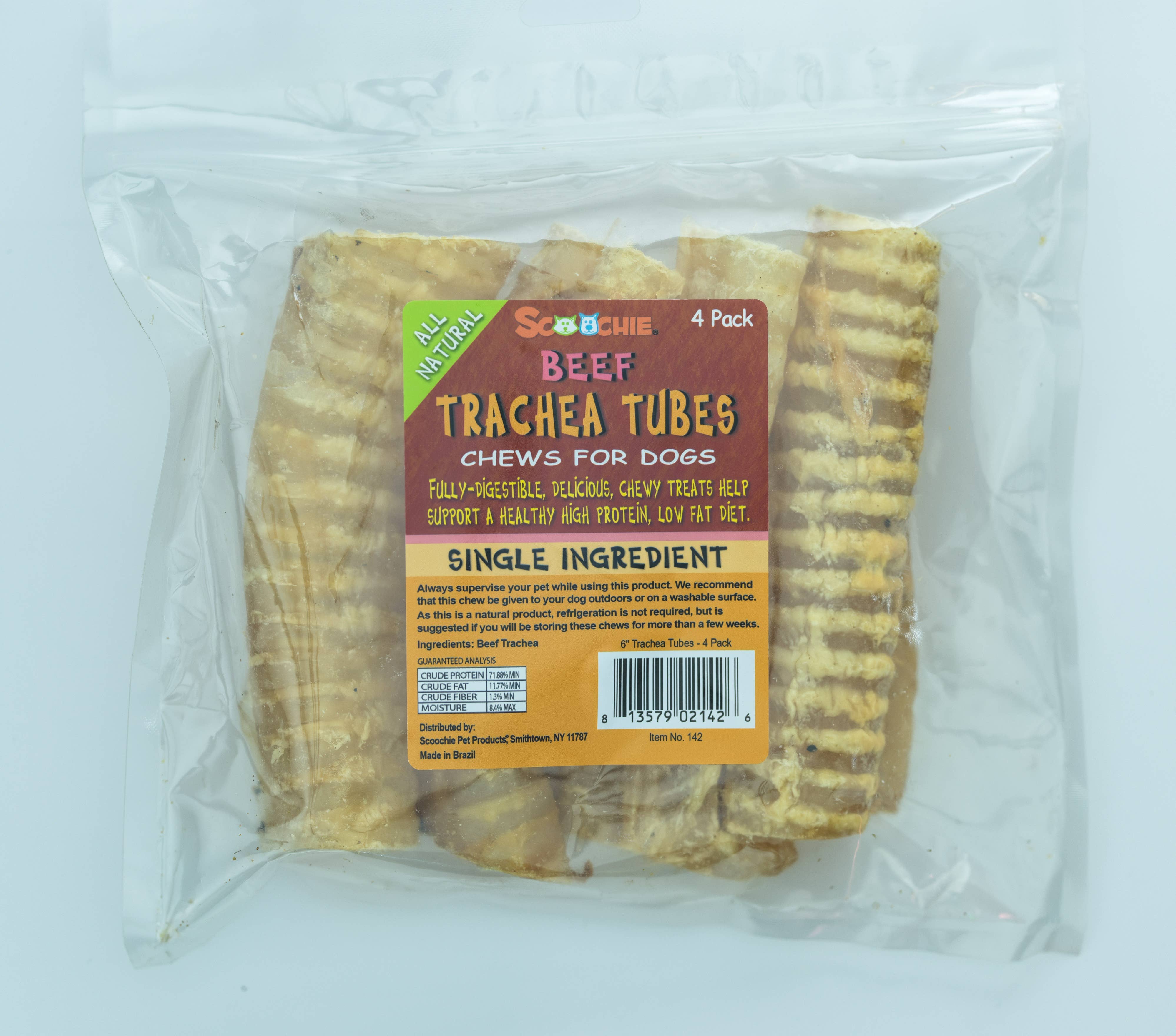 Scoochie Pet Products - Wholesale Pet Treats - Dog - 6 Inch Trachea Tube 4 Pack with UPC