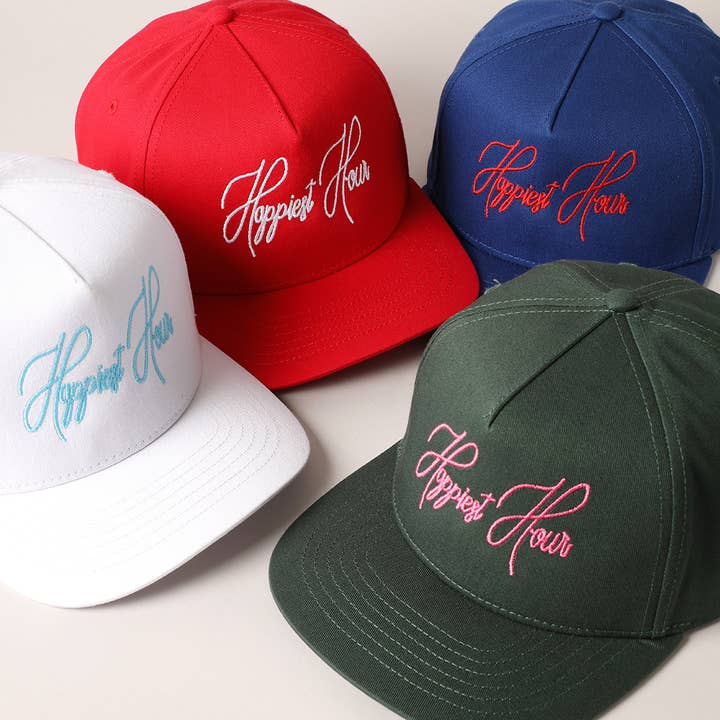 Happiest Hour Script Tekstbroderi Baseballkasket for engroshandel hos Fashion City