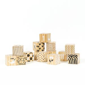 Crate&Barrel Etched Wooden Baby Blocks