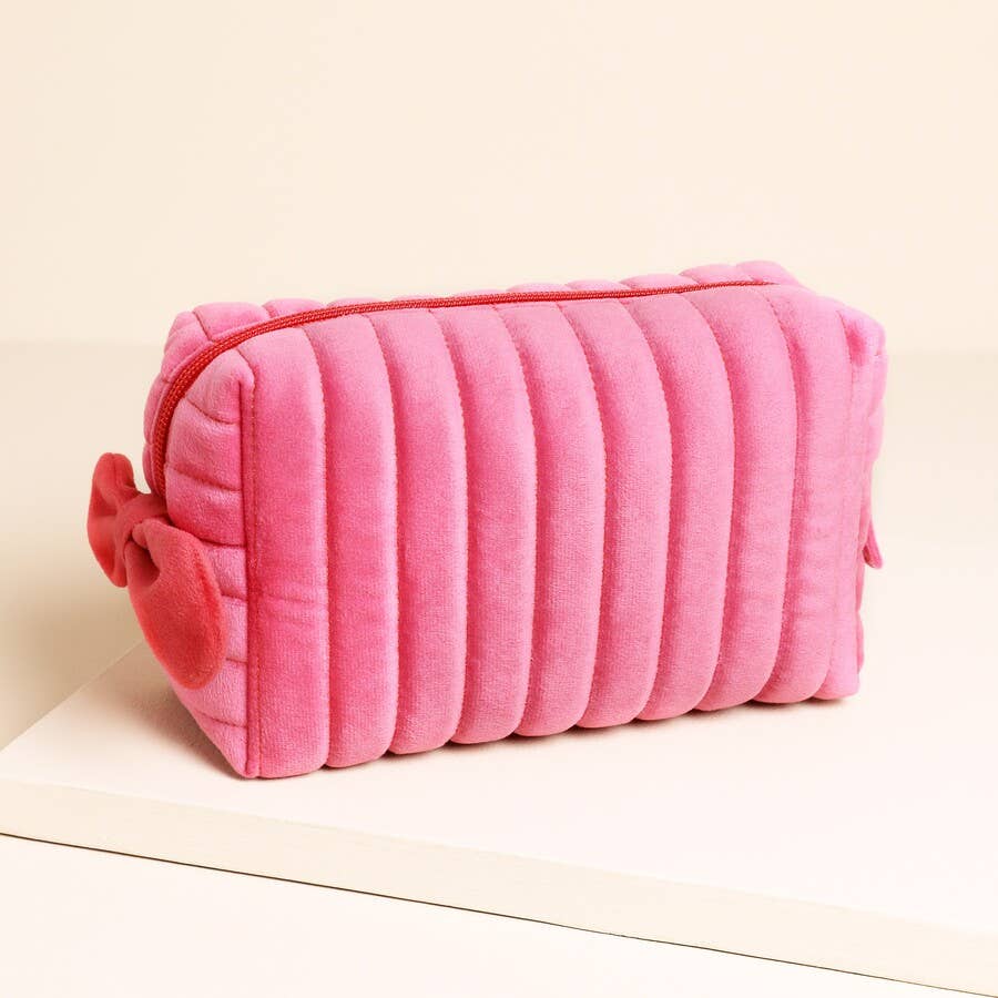 Lisa Angel – wholesale Make-up/cosmetic bag – Pink and Red Velvet Bow Makeup Bag0