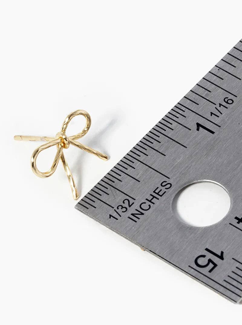 Wild Honey - Wholesale Stud/Post Earrings - 18K Gold Dipped Textured Wire Ribbon Bow Post Stud Earrings2