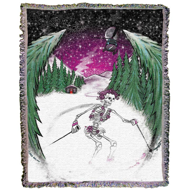 Grateful Dead Skiing Bertha Woven Cotton Blanket for wholesale by Little Hippie LLC