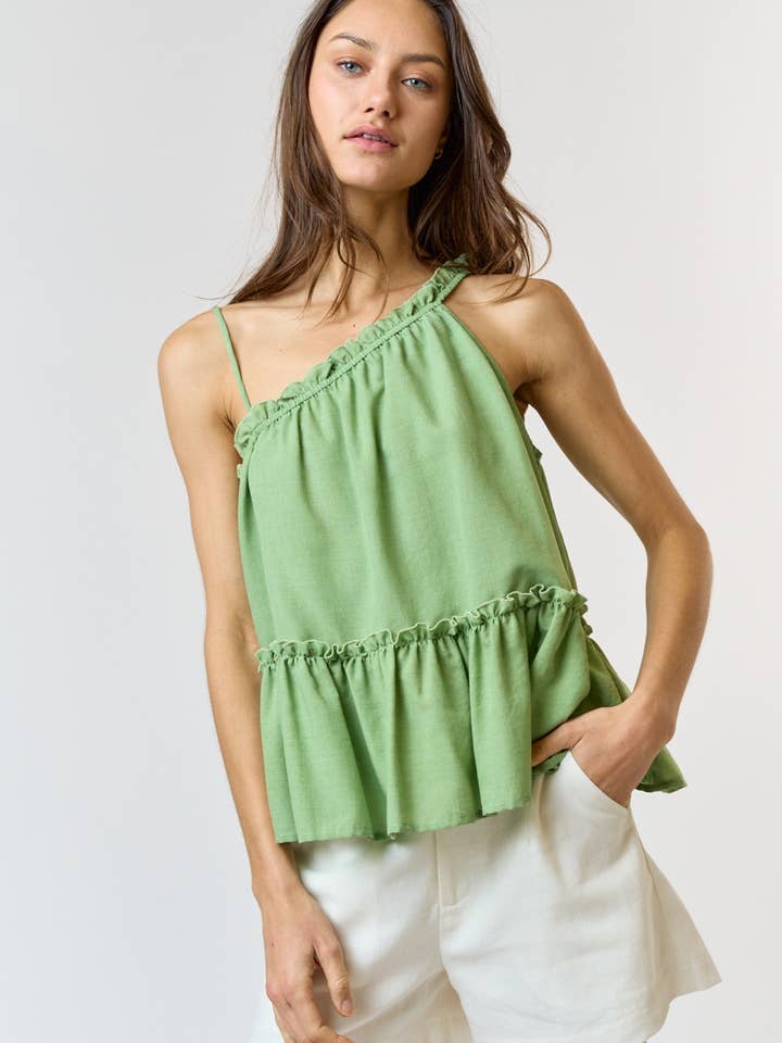 ILT2328 One Shoulder Ruffled Babydoll Tank Top for wholesale by Lalavon