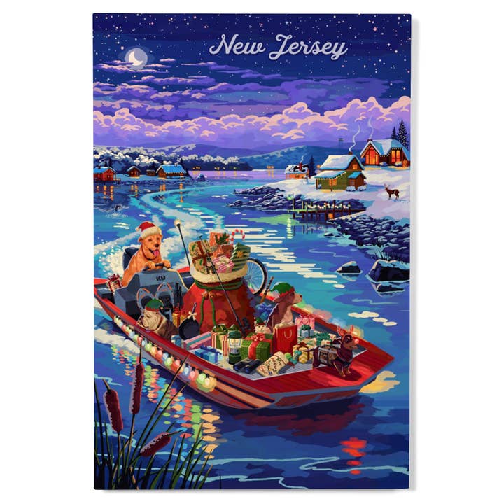 PREMIUM WOOD SIGN New Jersey, Happy Howlidays, Santa Dog for wholesale by Lantern Press