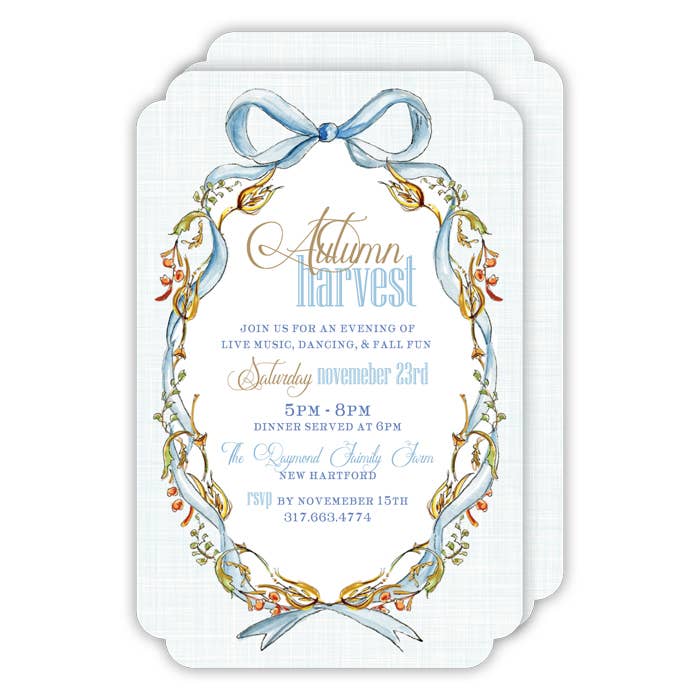 Blue Bow and Fall Foliage Wreath Large Flat Die-Cut for wholesale by RosanneBeck Collections