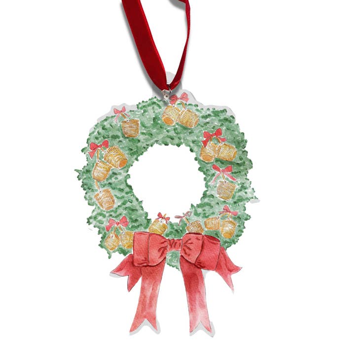 A Very Nantucket Basket Wreath Acrylic Die Cut Ornament for wholesale by WonderfullyWrittenCo