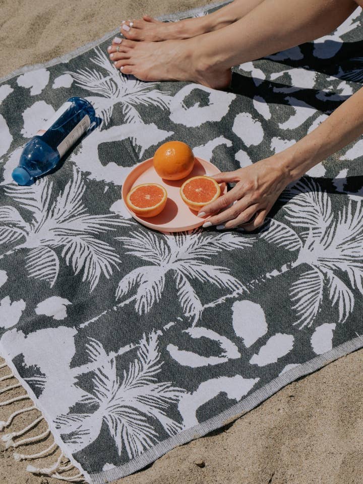 Leopard Palm Tree Sand Resistant Cotton Turkish Towel, Black
for wholesale by InfuseZen