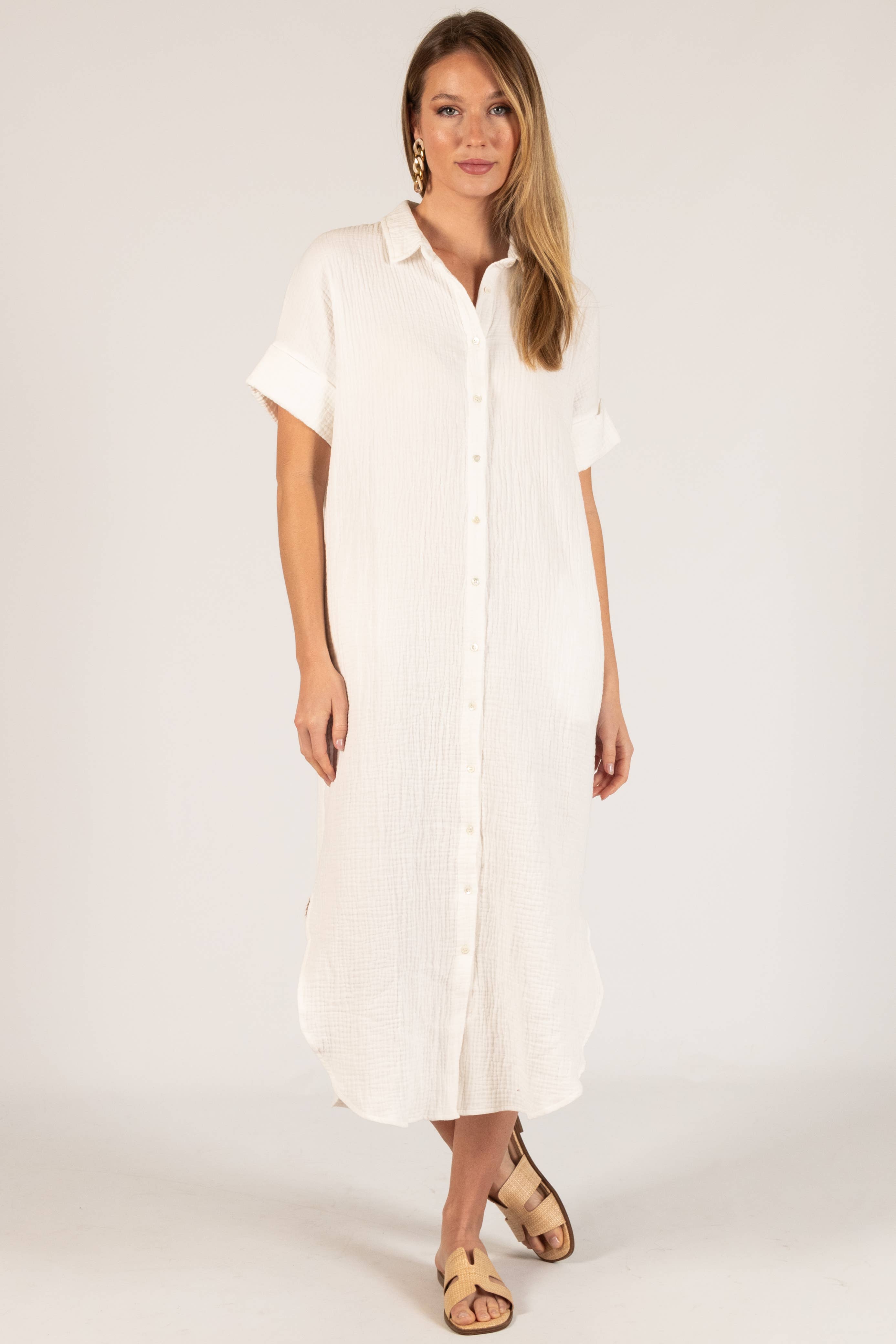 Before You Collection - Wholesale Dress - Women's - 3-Ply Heavy Gauze Button Up Shirt Dress0