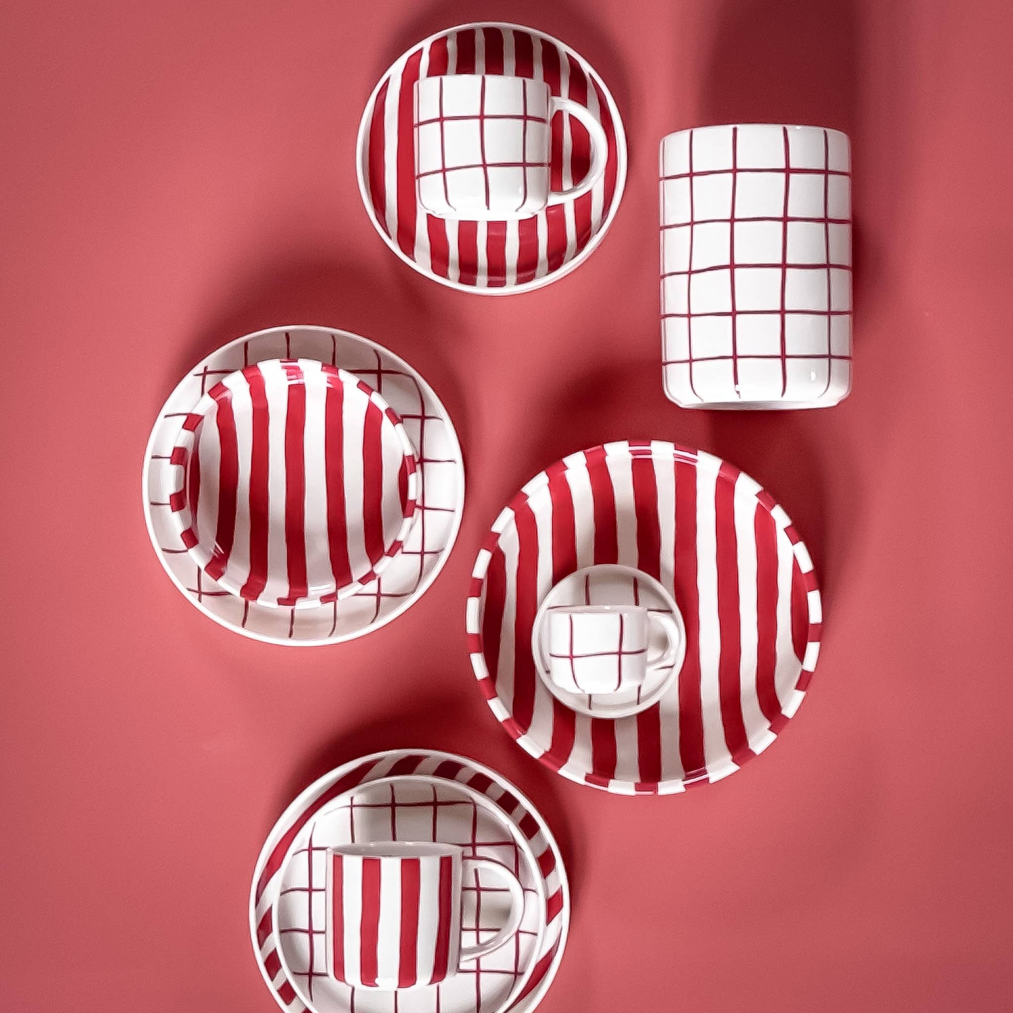 Magazin Minori - Wholesale Coffee/Tea Cup - Espresso Stripes - tramonto red (set of 2 - 4 pieces)6