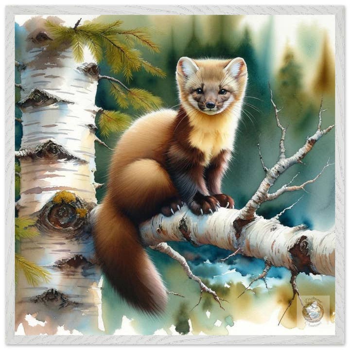 Posato su Betulla Serena - Dipinto Realistico di Martora per la vendita all'ingrosso da parte di Driftwood Creations