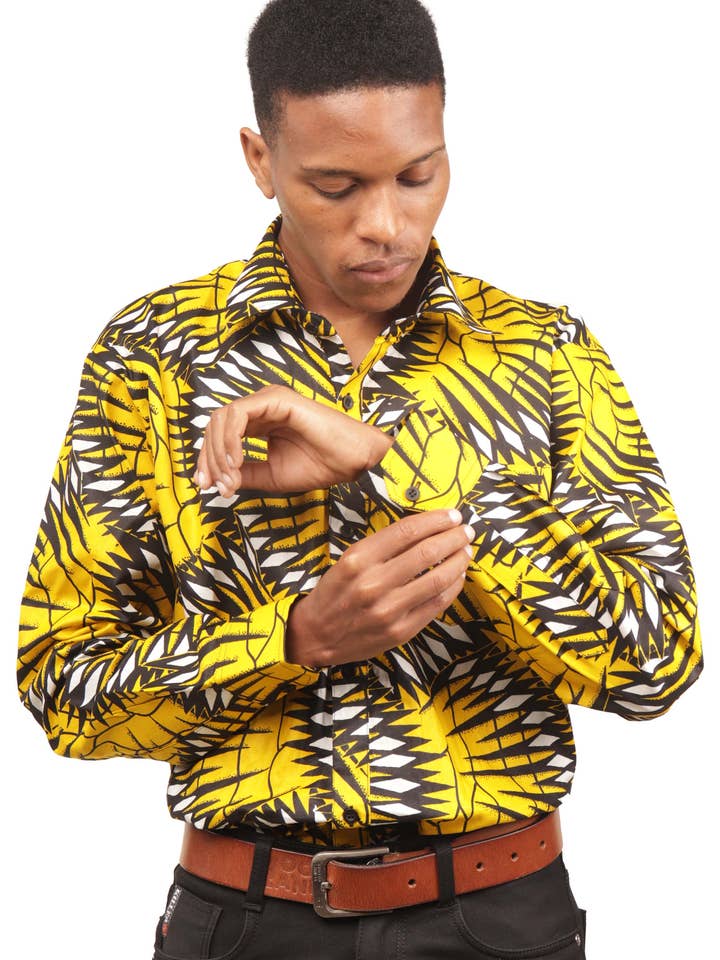 Afrikanisches Ankara Kente Traditionelles Langarmhemd für Herren für den Großhandel von Satsuma Wholesale