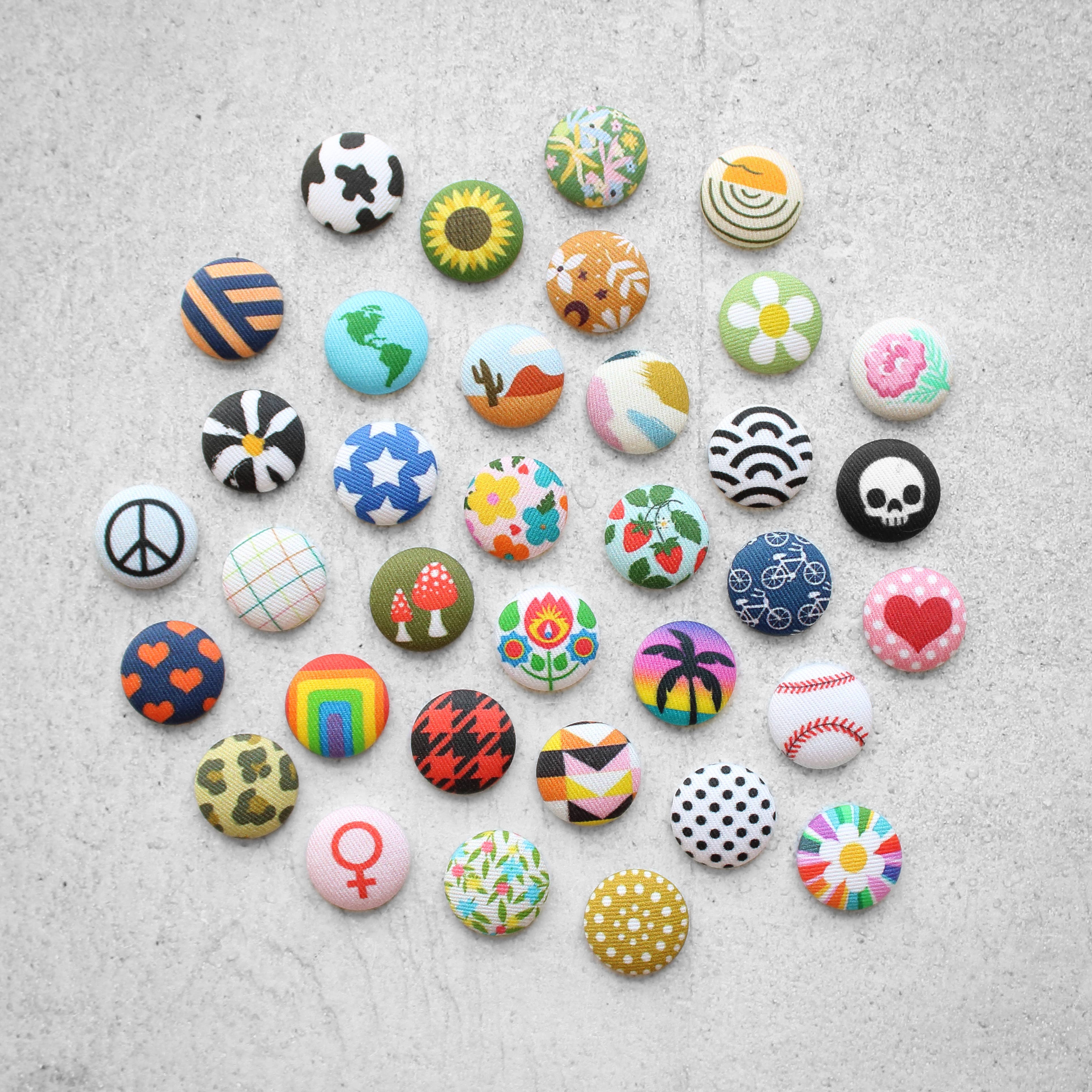 Rachel O's - Wholesale Stud/Post Earrings - Bold 7/8 Inch Baseball Bikes Fabric Button Earrings7