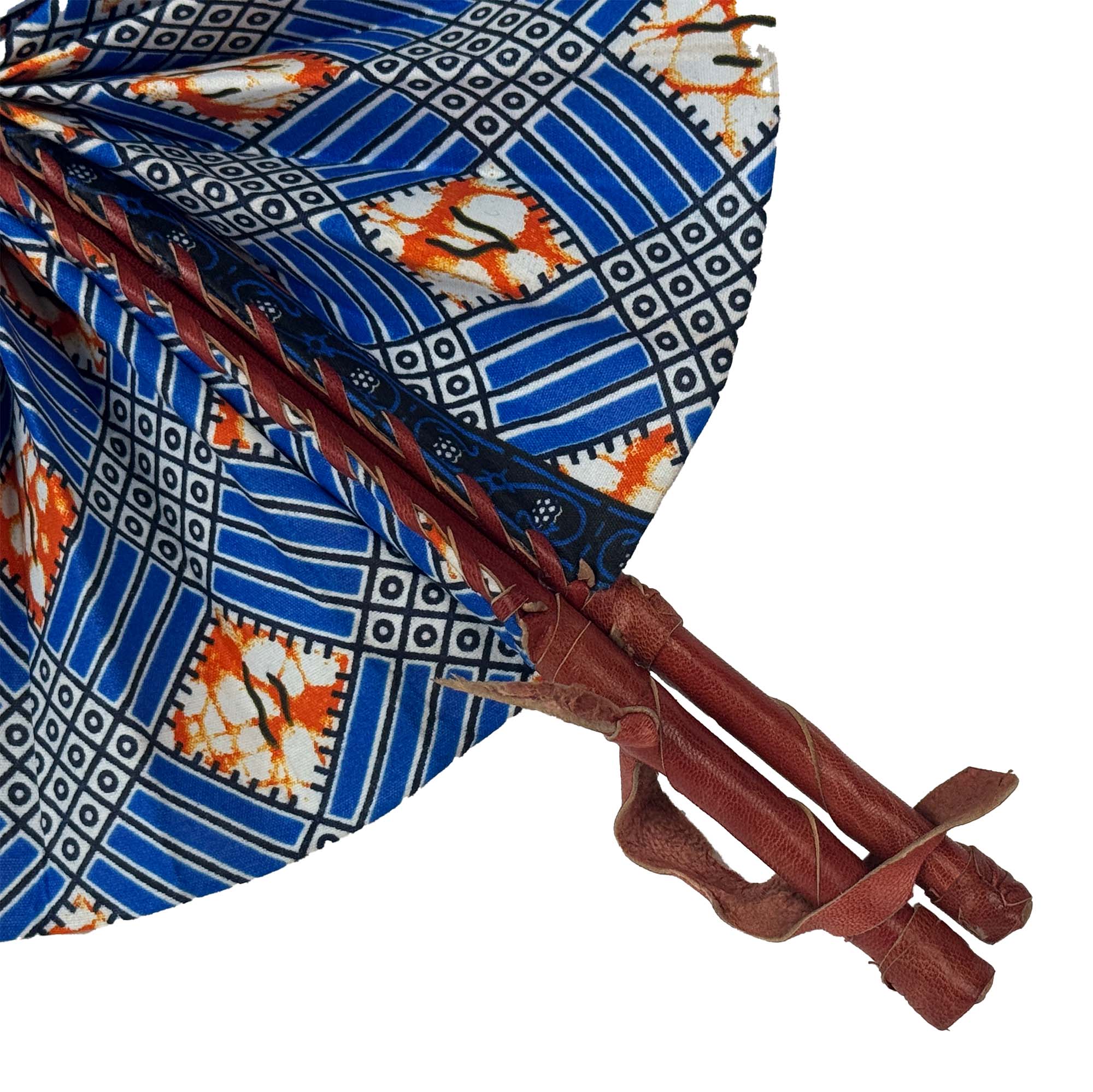 Global Crafts - Wholesale Handheld Folding Fan - Kenya Bright Kitenge Fan with Leather Handle3