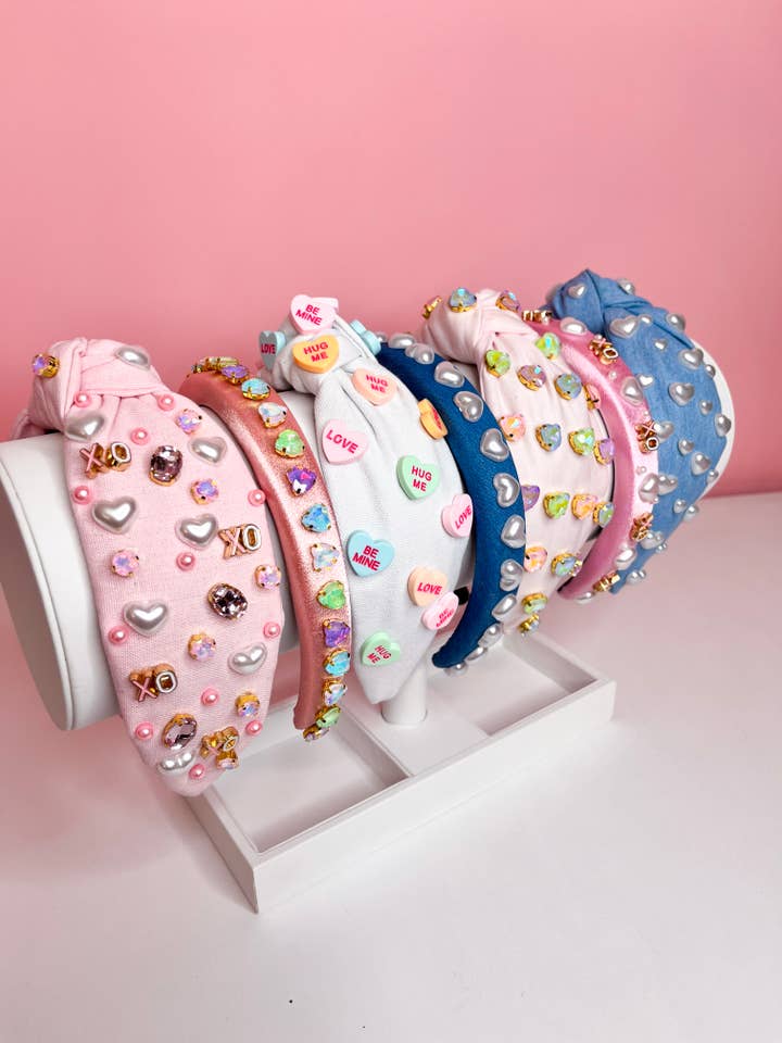 Valentine Conversation Hearts & XO Jeweled Headbands for wholesale by Brittyland