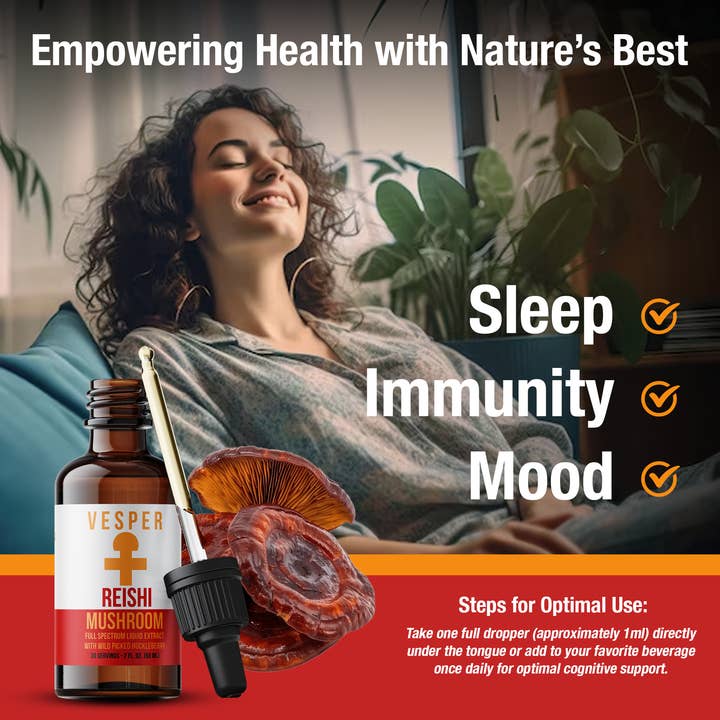 Vesper Mushrooms - Wholesale Oral Supplement/Vitamin - Reishi - Rest - Liquid Double Extract with Wild Huckleberries (2oz./60ML)1