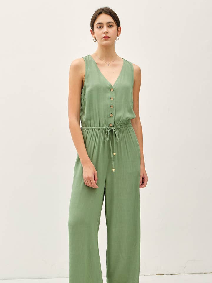 Be Cool - Wholesale Jumpsuit - Women's - BUTTON UP V-NECK JUMPSUIT