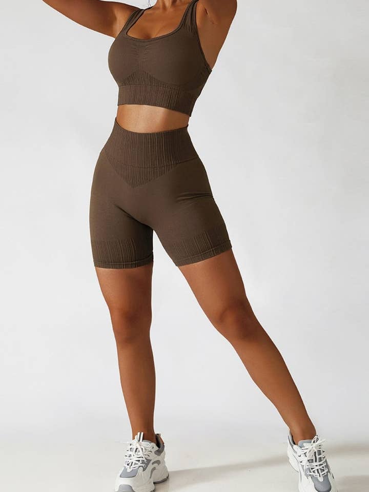 Active by Anna-Kaci – wholesale Activewear set – Women′s – Racerback Sports Bra & Sculpting High Waist Shorts Set2