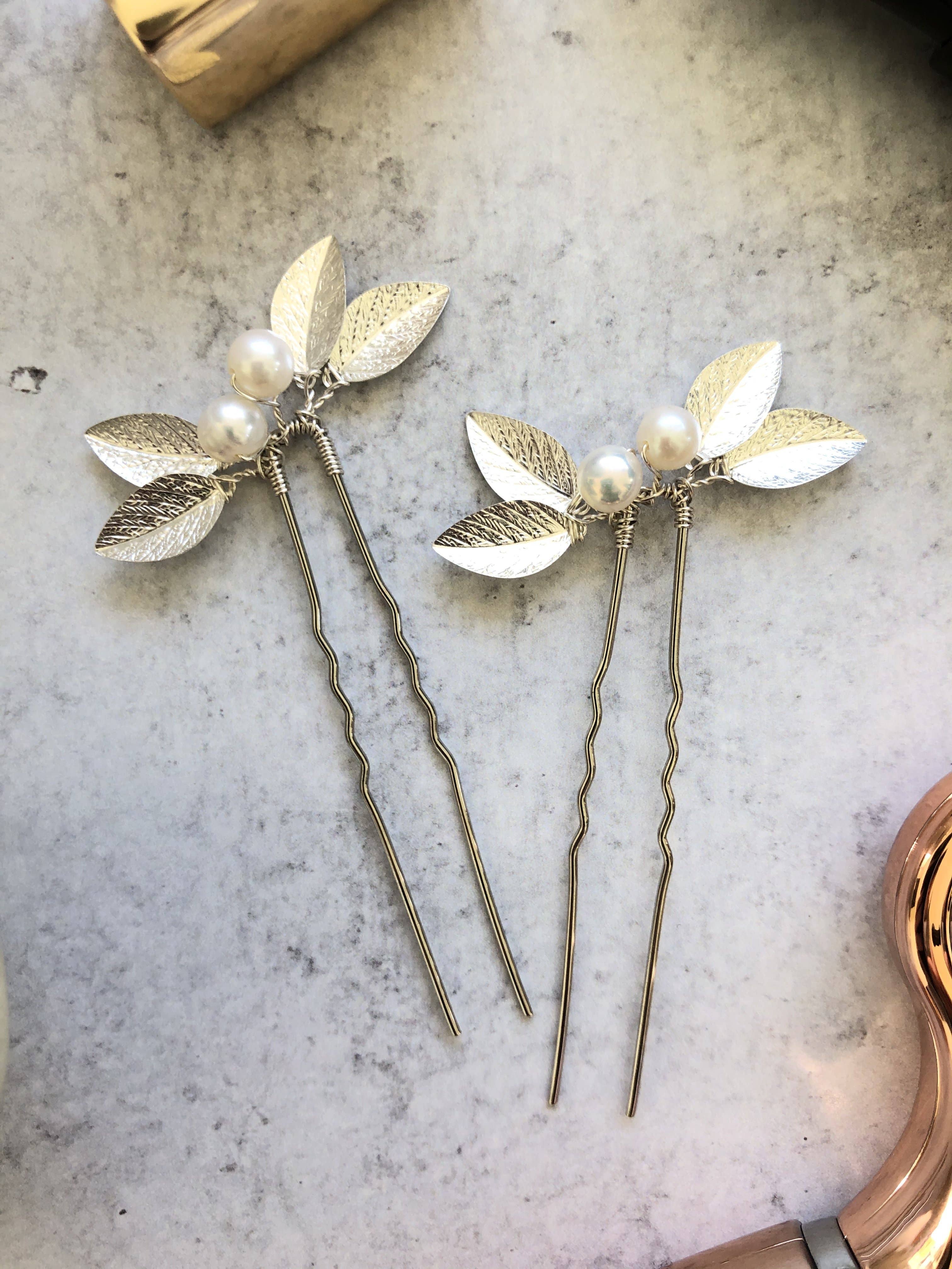 Sweet Olive Hairpieces - Wholesale Hair Pin - Classic Pearl & Leaf Hair Pins (1+) | Classic Bridal Hair Pins, Minimalist Hair Accessories15