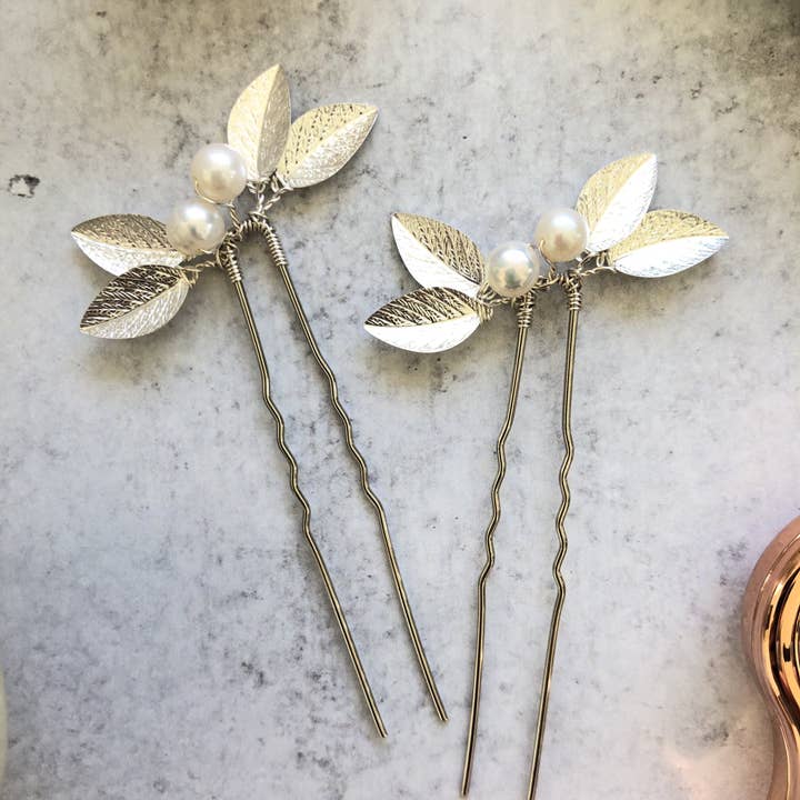 Sweet Olive Hairpieces - Venta al por mayor Horquillas para el pelo - Horquillas clásicas de perlas y hojas (1+) | Horquillas clásicas para novia, accesorios para el cabello minimalistas15